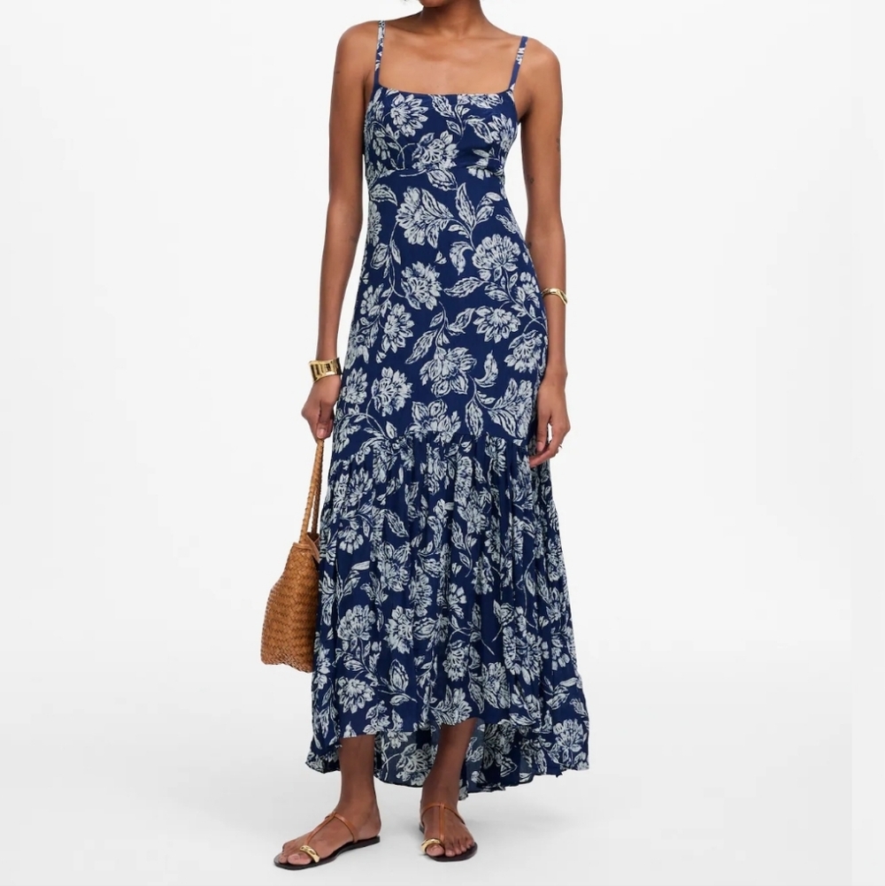 Madewell Textured Maxi Slip Dress In Saylor Floral Navy